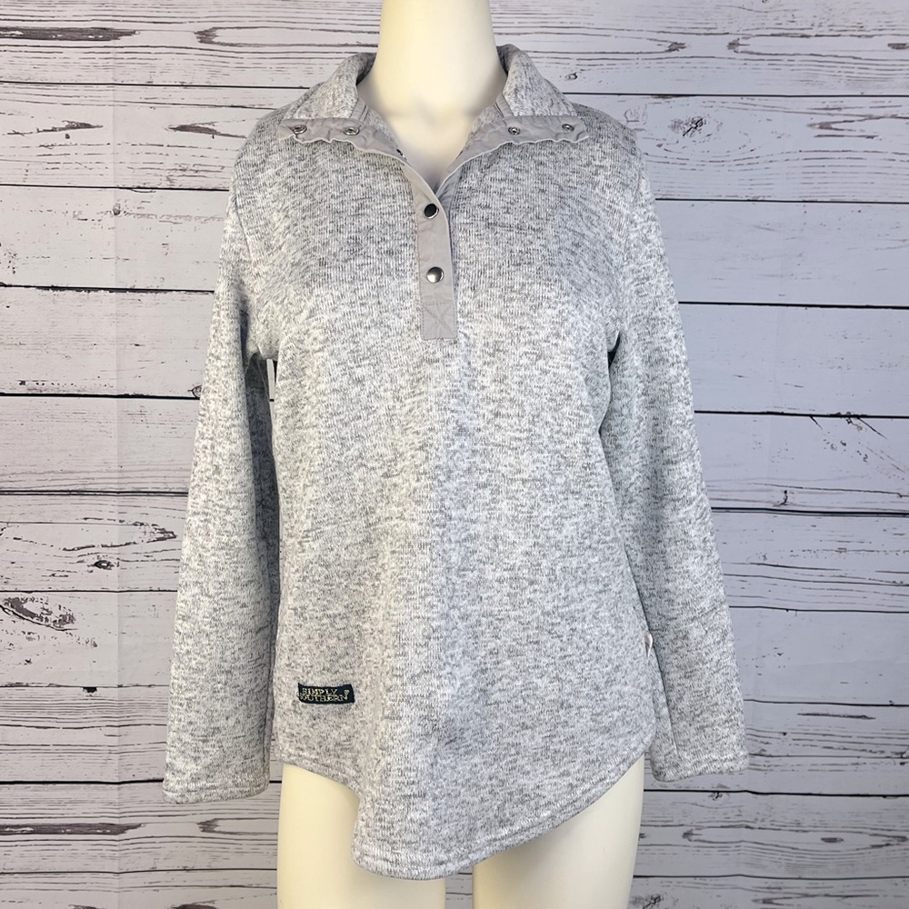 Simply Southern 1/4 Snap-Down Heathered Grey Pebbled Knit Pullover Size Small